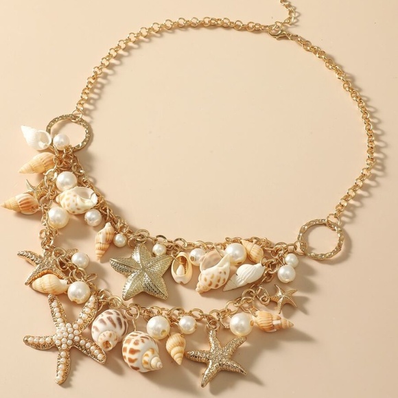 boutique Jewelry - Conch & Faux Pearl Pendant Layered Necklace